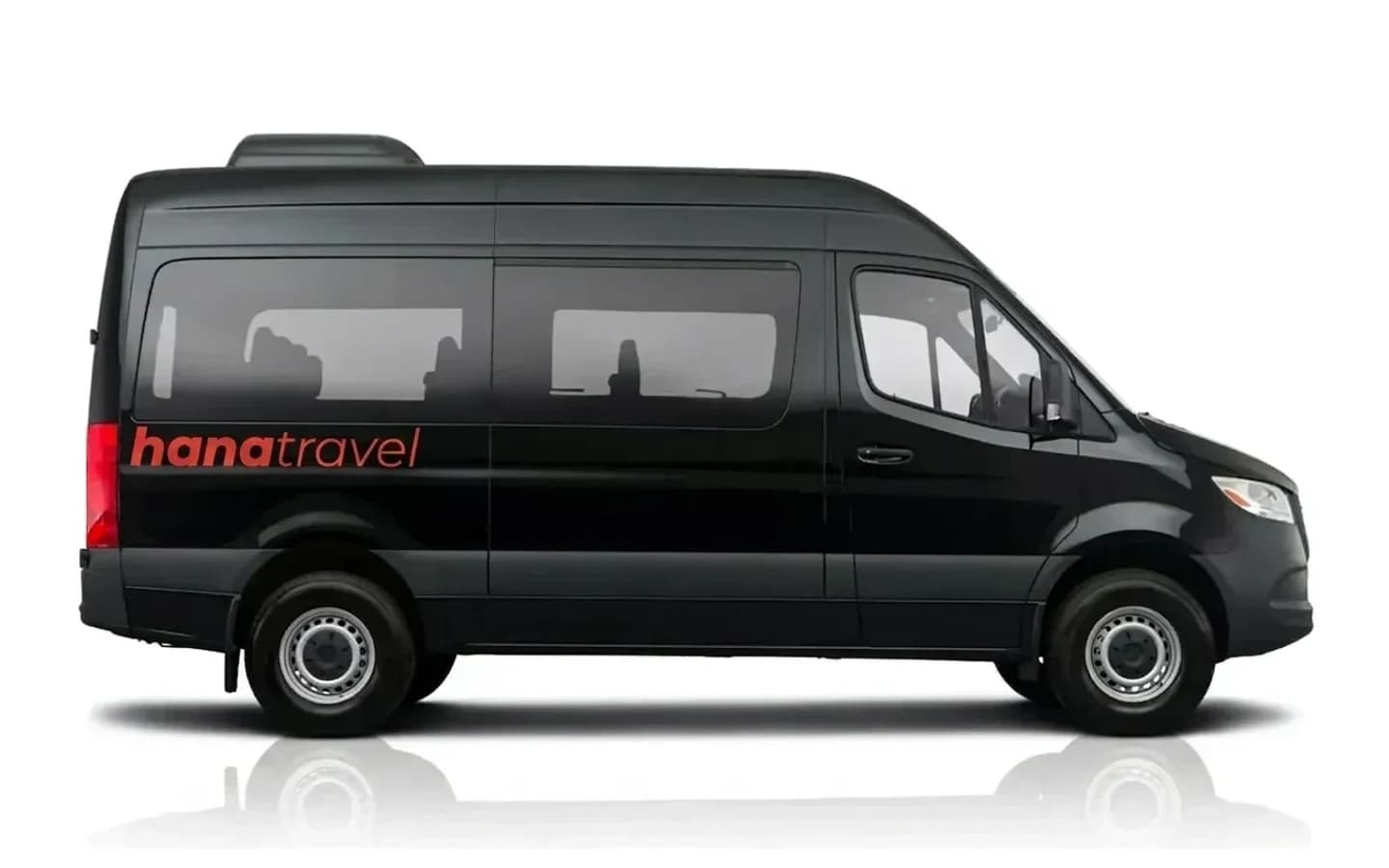 Mercedes-Benz Sprinter airport transfer A black Mercedes-Benz Sprinter on a white background, used for transfers from Antalya Airport.